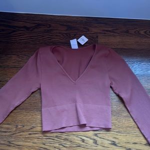 Cropped long sleeve v neck top